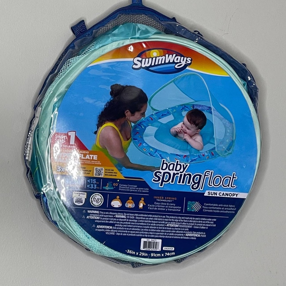 SwimWays Baby Spring Float with Adjustable Canopy and UPF Sun, 9-24 Months,NWOT